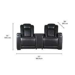 2 Power Modular Recliners and Angular Console with Cup Holders - 3 pcs Black