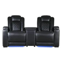 2 Power Modular Recliners and Angular Console with Cup Holders - 3 pcs Black