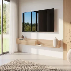 Nexera 72" Wall-Mounted TV Stand with Storage - Natural Blonde Oak Clearance