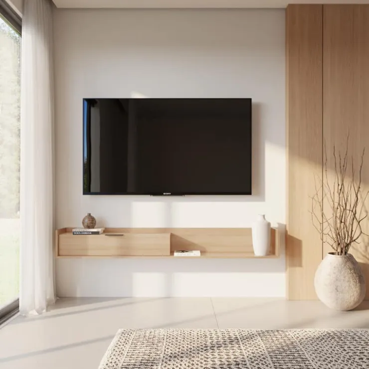 Nexera 72" Wall-Mounted TV Stand with Storage - Natural Blonde Oak Clearance