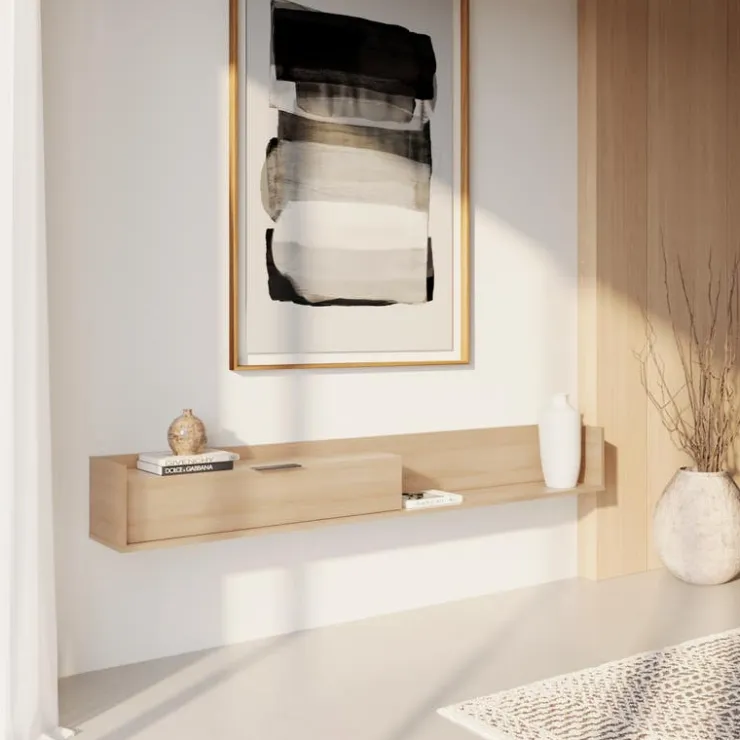 Nexera 72" Wall-Mounted TV Stand with Storage - Natural Blonde Oak Clearance
