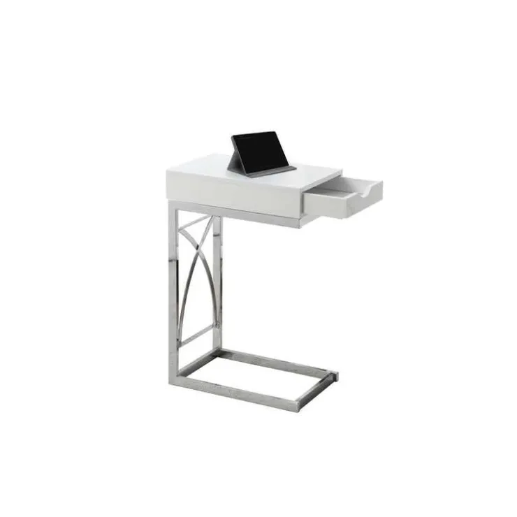 Monarch Accent table - chrome metal / glossy with a drawer - White Outlet
