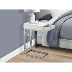 Monarch Accent table - chrome metal / glossy with a drawer - White Outlet
