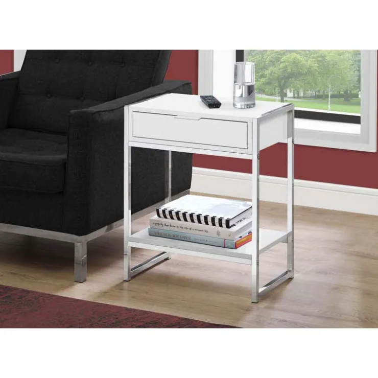 Monarch Accent table - 24"h / glossy / chrome metal - White Online