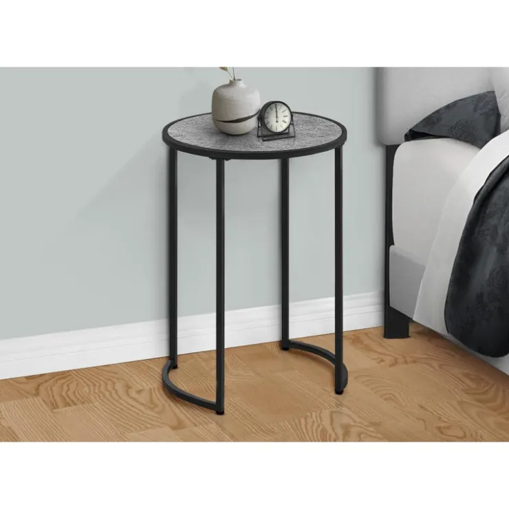 Monarch Accent table - 24"h / stone-look / black metal - Grey Outlet