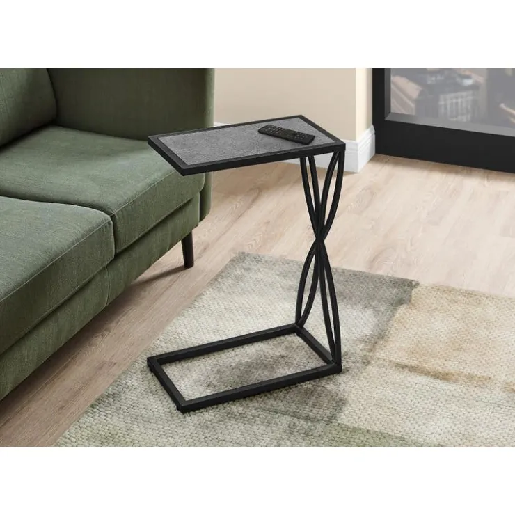 Monarch Accent table - 25"h / stone-look / black metal - Grey New