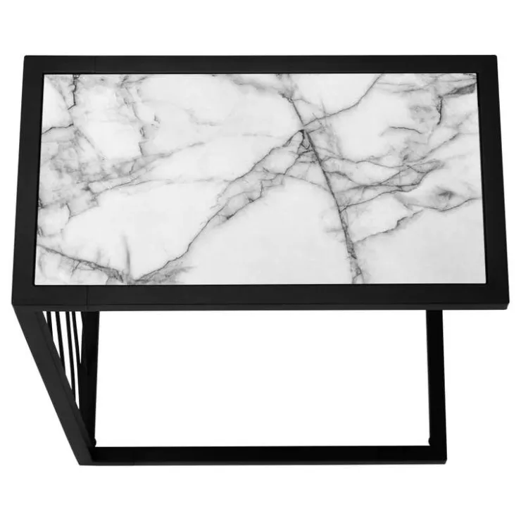Monarch Accent table - 25"h / marble-look / black metal - White Best