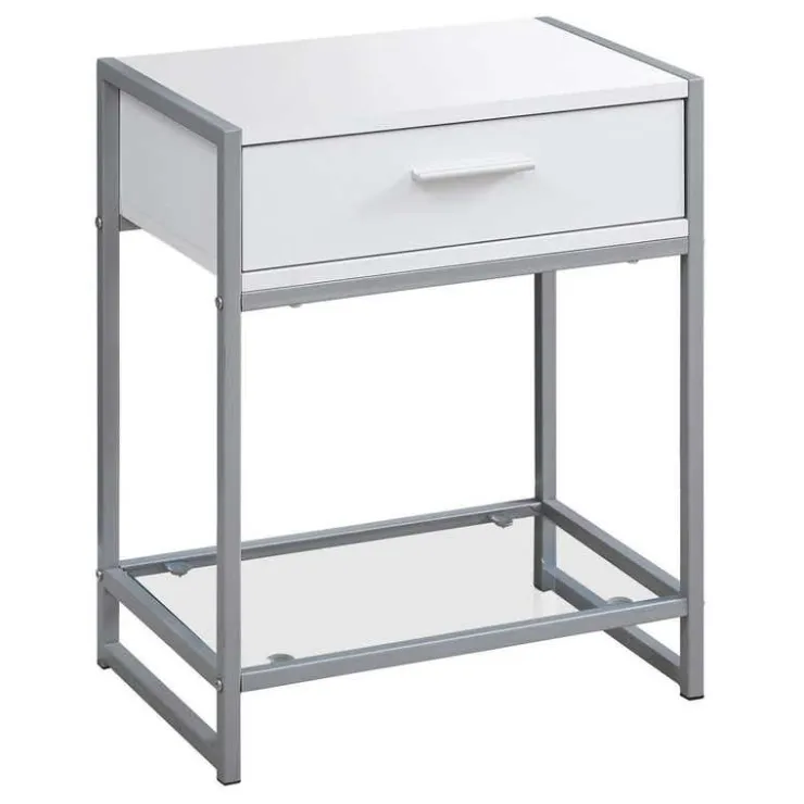 Monarch Accent table - 22"h / / silver metal/ tempered glass - White Online
