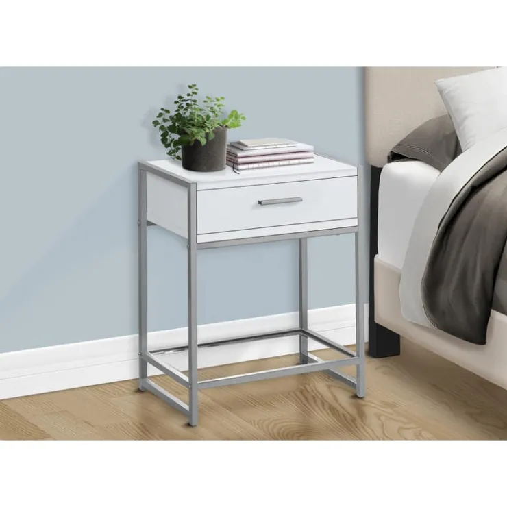 Monarch Accent table - 22"h / / silver metal/ tempered glass - White Online