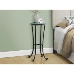 Monarch Accent table - hammered metal with tempered glass - Black Best