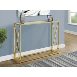Monarch Accent table - 42"l / metal with tempered glass - Gold Clearance