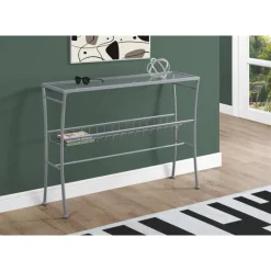 Monarch Accent table - 42"l / /tempered glass hall console - Silver