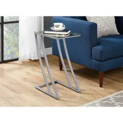 Monarch Accent table - metal with tempered glass - Silver