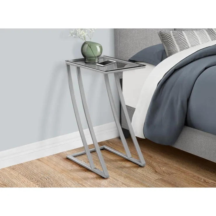 Monarch Accent table - metal with tempered glass - Silver