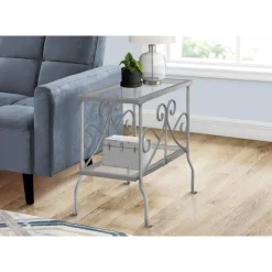 Monarch Accent table - metal with tempered glass - Silver Outlet