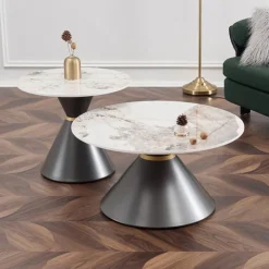 Accent Table Set - 2 pcs White/Grey/Gold Best