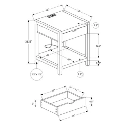 Monarch Accent Table with Storage, Power Outlet, and USB Ports - GREY Outlet