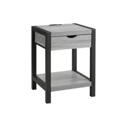 Monarch Accent Table with Storage, Power Outlet, and USB Ports - GREY Outlet