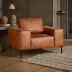 Armchair with Deep Seat and Square Armrests Brown Discount