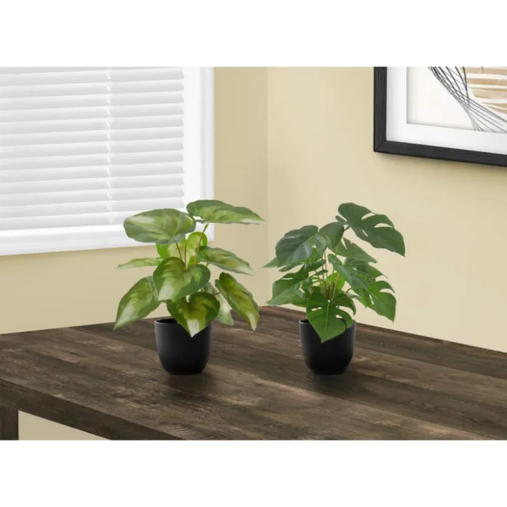 Monarch Artificial plant - 2pcs / 13"h monstera/calathea/ 4" pot Green