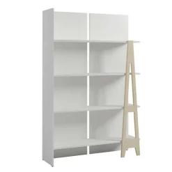Nexera Atypik Bookcase, White And Plywood - White and Beige Discount