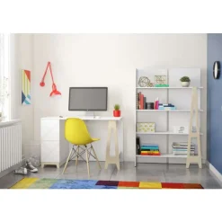 Nexera Atypik Bookcase, White And Plywood - White and Beige Discount