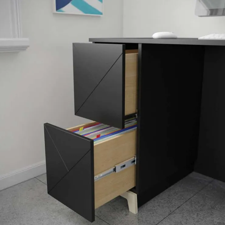 Nexera Atypik 2-Drawer Desk, Black And Plywood - Black and Beige