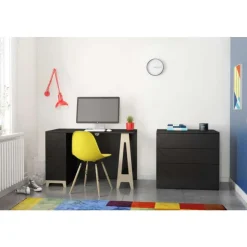 Nexera Atypik 2-Drawer Desk, Black And Plywood - Black and Beige