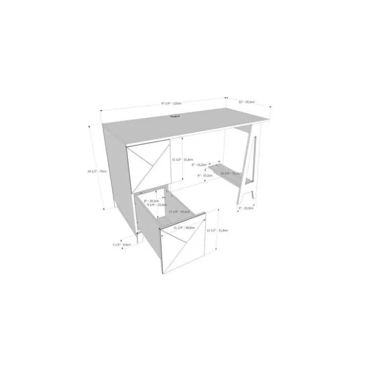 Nexera Atypik 2-Drawer Desk, Black And Plywood - Black and Beige
