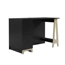 Nexera Atypik 2-Drawer Desk, Black And Plywood - Black and Beige