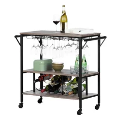 Meubles South Shore Bar Cart With Bottle Storage - South Shore WEATHERED OAK AND MATTE BLACK New