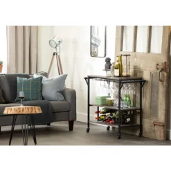 Meubles South Shore Bar Cart With Bottle Storage - South Shore WEATHERED OAK AND MATTE BLACK New