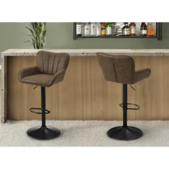Monarch Bar Stools (Set of 2) Leather Look BROWN Clearance