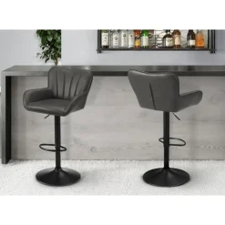 Monarch Bar Stools (Set of 2) Leather Look GREY Discount