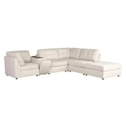 Modular Sectional with Console and Ottoman - 6 pcs Beige Sale