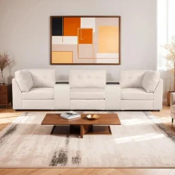 Modular Sofa with 2 Consoles - 5 pcs Beige