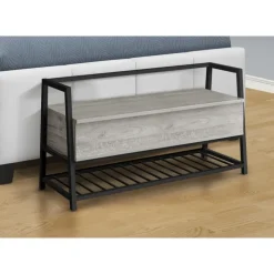 Monarch Bench - shoe rack / flip top storage - 42"l - wood-look / black metal - Grey Outlet