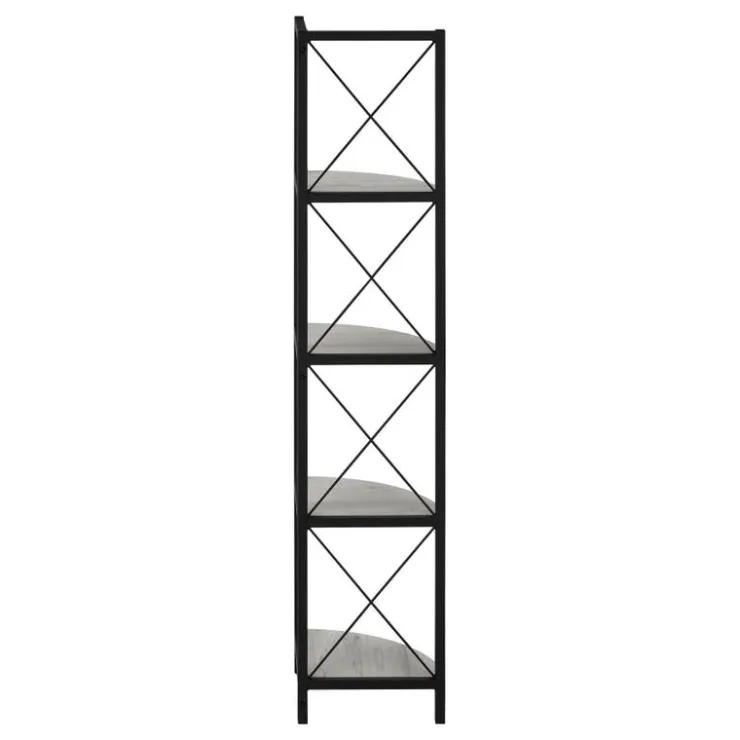 Monarch Bookcase - 4 tier corner etagere - metal frame x-design - 60"h - wood-lo - Grey Online