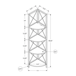 Monarch Bookcase - 4 tier corner etagere - metal frame x-design - 60