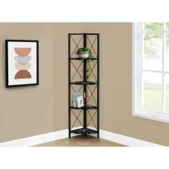 Monarch Bookcase - 4 tier corner etagere - metal frame x-design - 60"h - marble - Black Online