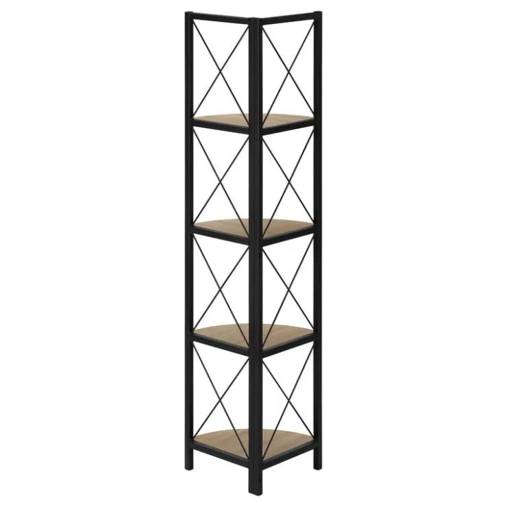 Monarch Bookcase - 4 tier corner etagere - metal frame x-design - 60"h - w - Dark Taupe Clearance