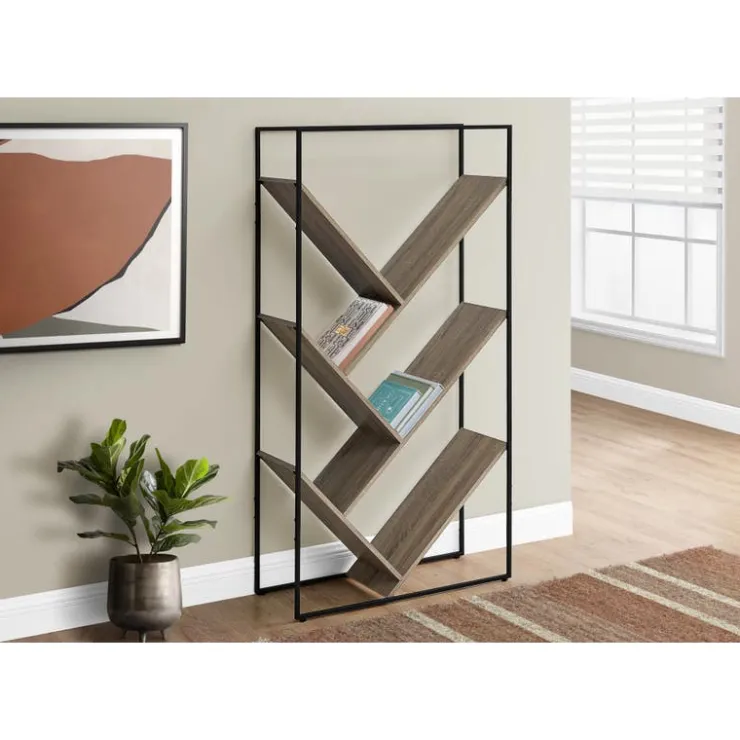 Monarch Bookcase / etagere - 5 slanted open shelves - 60"h - wood-look / b - Dark Taupe Sale