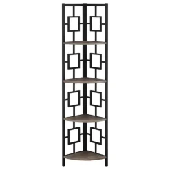 Monarch Bookcase - 62"h / / black metal corner etagere - Dark Taupe Discount
