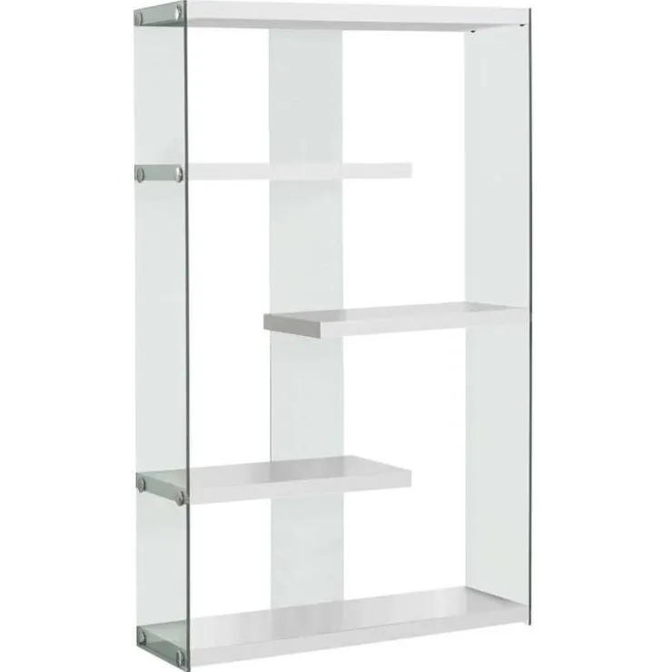 Monarch Bookcase - 60"h / glossy with tempered glass - White Outlet
