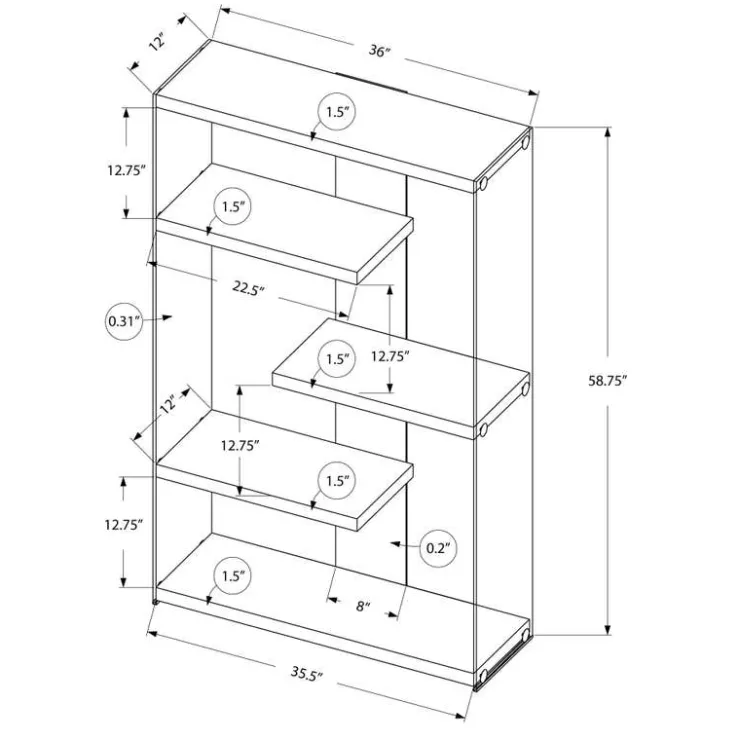 Monarch Bookcase - 60"h / glossy with tempered glass - White Outlet