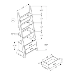 Monarch Bookcase - 69"h / -white ladder with 2 storage drawer - Grey New