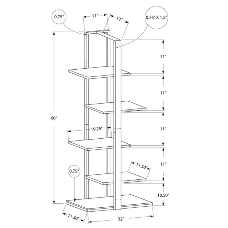 Monarch Bookcase - 60"h / / silver metal - White Clearance