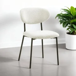 Bouclé Fabric Chairs (Set of 2) - White Sale