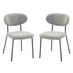 Bouclé Fabric Chairs (Set of 2) - Grey Light Grey Online