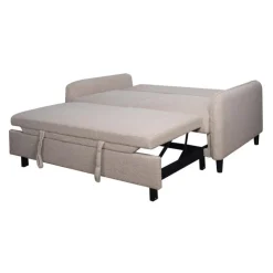Bouclé Fabric Loveseat Bed Beige